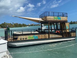a boat docked at a dock