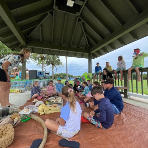 Campers explore marine life during a hands-on ecology program at Jupiter Outdoor Center