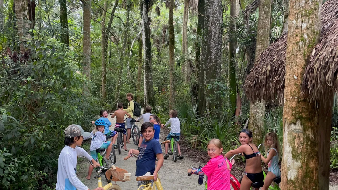 a group of kids on bikes