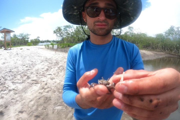 a man wearing a blue hat